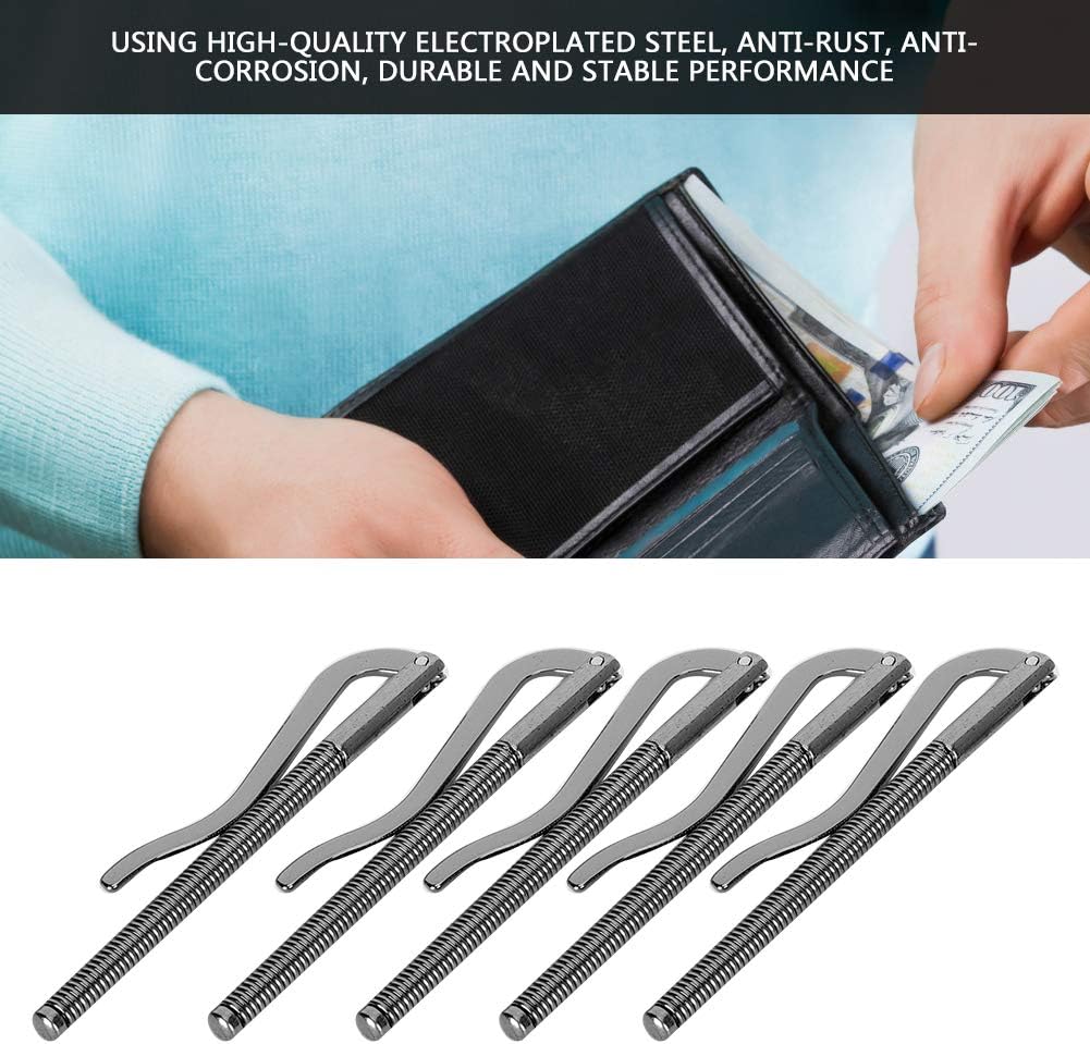 5pcs 3.3in Spring Metal Money Clip, Wallet Clamp Organizers for Bifold Purse(Black)