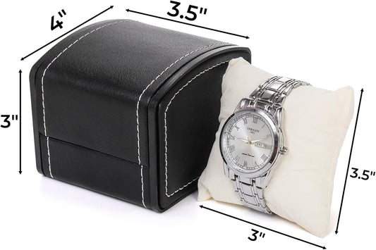 6 Packs Single Grid Watch Box with Pillow, PU Leather Gift Case for Bracelet, Jewelry Wristwatch Storage, Display Holder Men and Women, Roll Organizer, Black