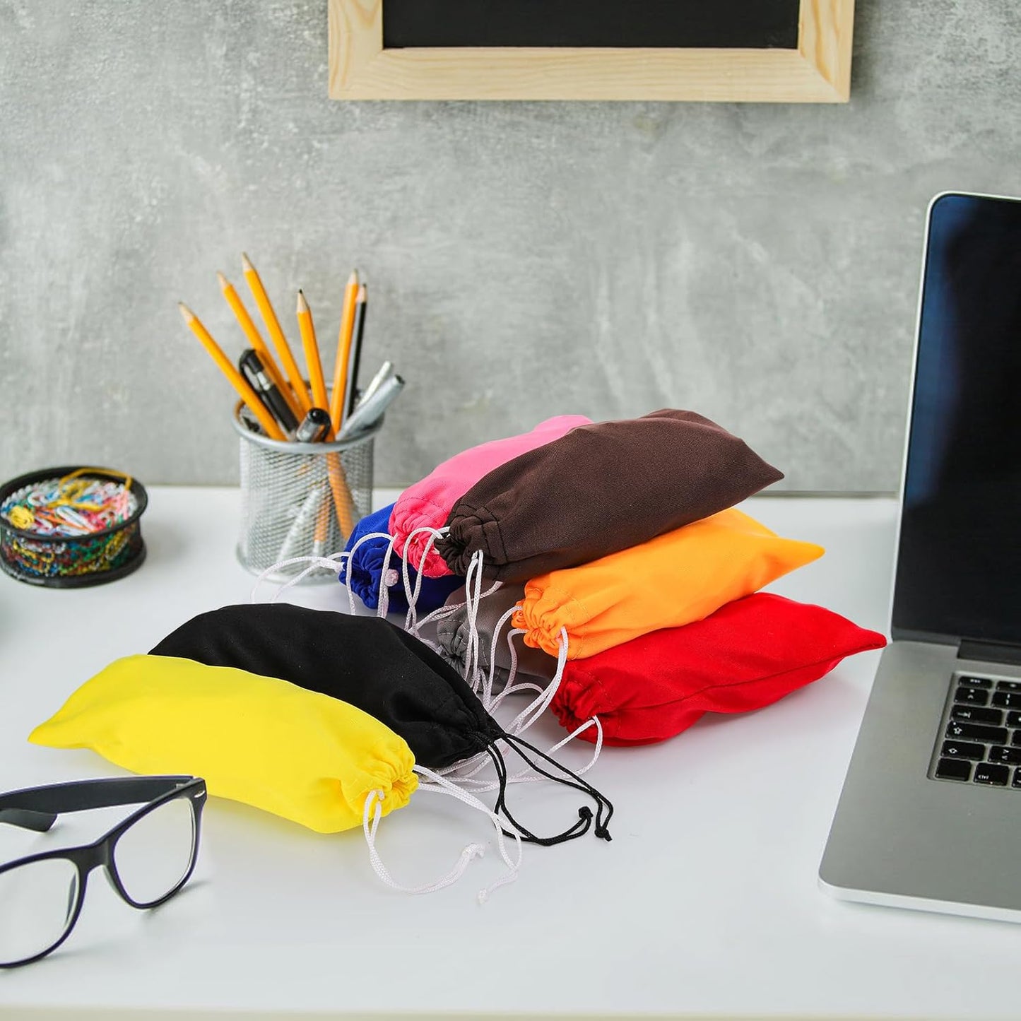 80 Packs Glasses Pouch, Microfiber Sunglasses Soft Case with Drawstring Closure, Gadgets, Black, Blue, Red, Orange, Pink, Brown, Gray, Yellow