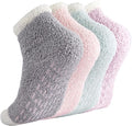 Non-slip socks - Coral fleece socks - with grip - lint-free - suitable for ladies - 4 pairs - gift.