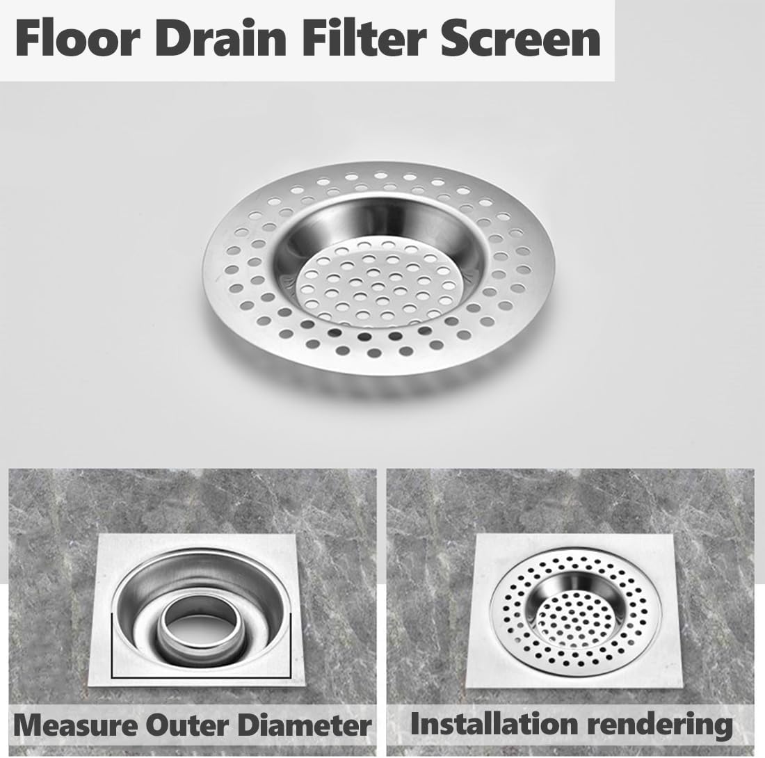 RVS kitchen drain plug - standard drain plug and hair/food catcher for bathroom - kitchen and shower (7.6 cm outer diameter - 4.5 cm inner diameter - 2-pack).