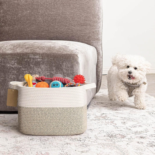 Woven storage basket - cotton rope basket for closet organizer - square shelf basket for toys - books - shoes - decorative empty gift basket for home bathroom decor - 33x25x22.5 cm - brown.