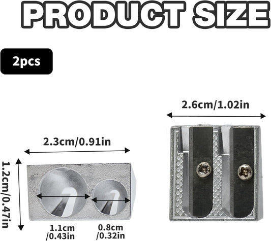2-pack metal pencil sharpener with 2 holes Metal pencil sharpener for school Pencils for home School Office supplies.