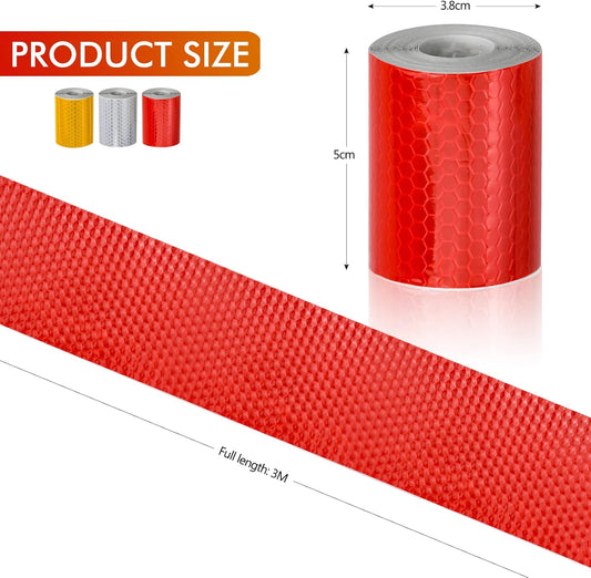 Reflective tape stickers - 3 rolls - White, yellow, red - Reflective tape - Safety warning strips - Traffic signs - Reflective signs - Stickers - 5 cm * 3 m.