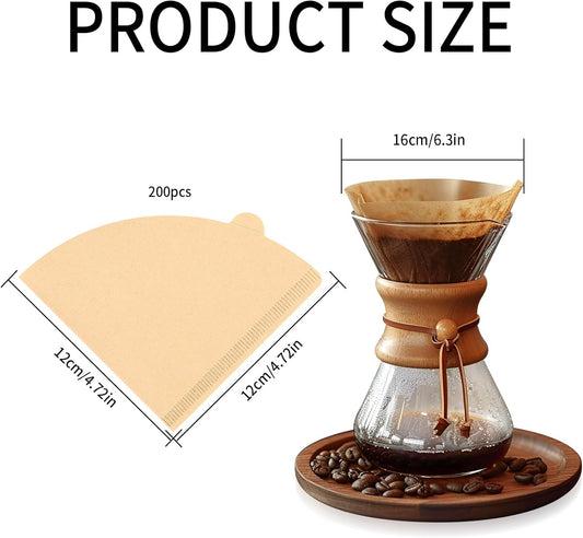 200 unbleached conical filter papers - size 02 for filter coffee and filter coffee machines - 1-4 cups.