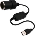 USB A male to 12V car cigarette lighter female adapter cable (max. 8W).