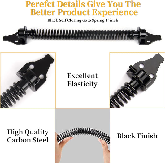 14 inch automatically closing gate spring hardware Adjustable metal spring closer for light to heavy wooden doors Gate latch Black garden gate latch for wooden doors