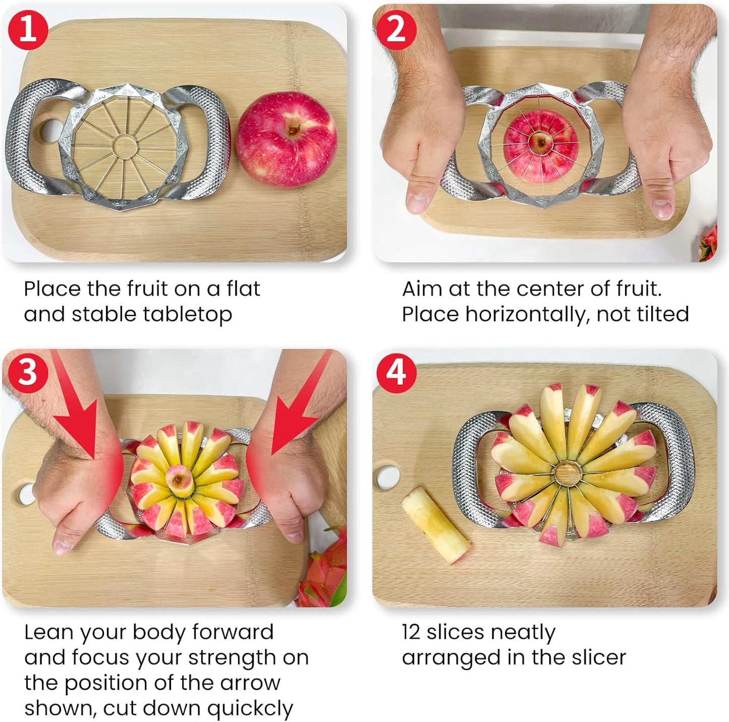 Apple corer, apple drill, fully metal apple corer and drill with 12 stainless steel blades, large apple corer for cutting apples up to 10 cm, comfortable wide non-slip handle