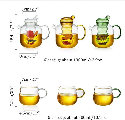 Handmade glass teapot for the stove with removable glass tea infuser - 2-in-1 flower teapot - Suitable for electric cooktops and kitchen appliances (colour: green)