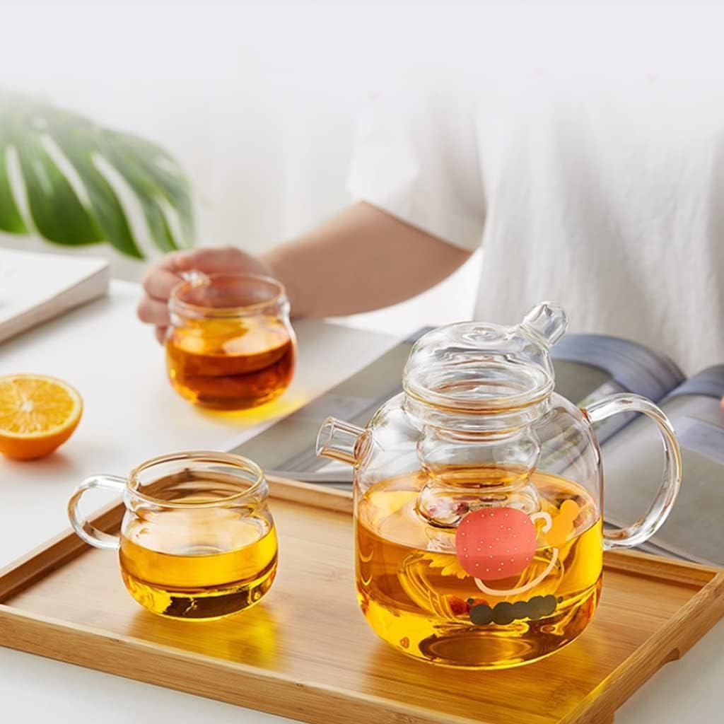 Handmade glass teapot for the stove with removable glass tea infuser - 2-in-1 flower teapot - Suitable for electric cooktops and kitchen appliances (colour: green)