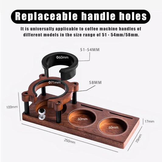 Solid wood espresso tamper - Adjustable height 51-58 mm Coffee tamper and portafilter holder - Non-slip multifunctional espresso organizer - For storing coffee accessories - Portafilter holder