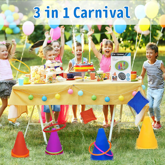 Spelset - 3-in-1 plastic kegel ring toss game - sandbag for kids - garden playset - indoor and outdoor playset for children (26 pieces).