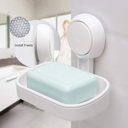 Shower soap dish, load capacity up to 3 kg, bathroom, soap dish with suction cup, wall-mounted, waterproof, no drilling required, removable shower storage container with suction cup, sponge holder, white plastic