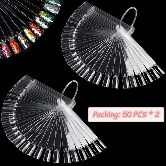 100 transparent nail sticks in wave shape, nail polish sticks, nail display sticks, transparent plastic pointed color sticks with metal ring for salons and beginners