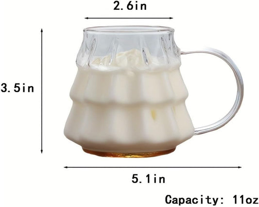 Tree-shaped transparent glass coffee cup - Tree-patterned glass tea cup - Household juice cup - Milk cup with handle
