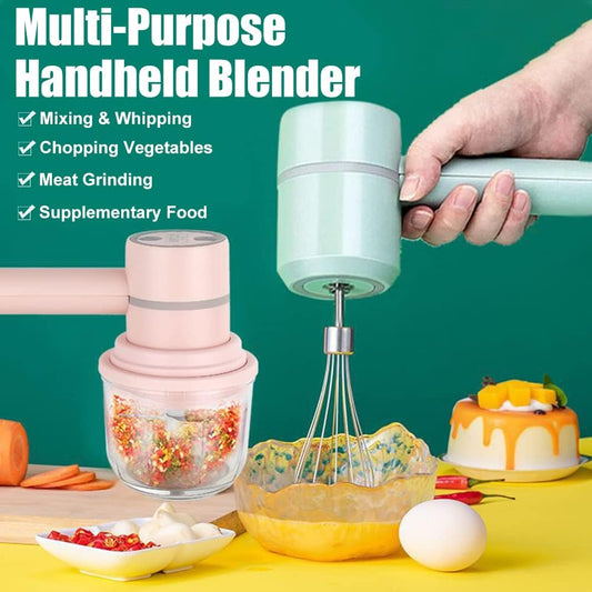 Handheld cordless electric blender - comes with 3 accessories - portable multi-functional food blender - can be used to blend eggs, whip cream, and chop garlic.