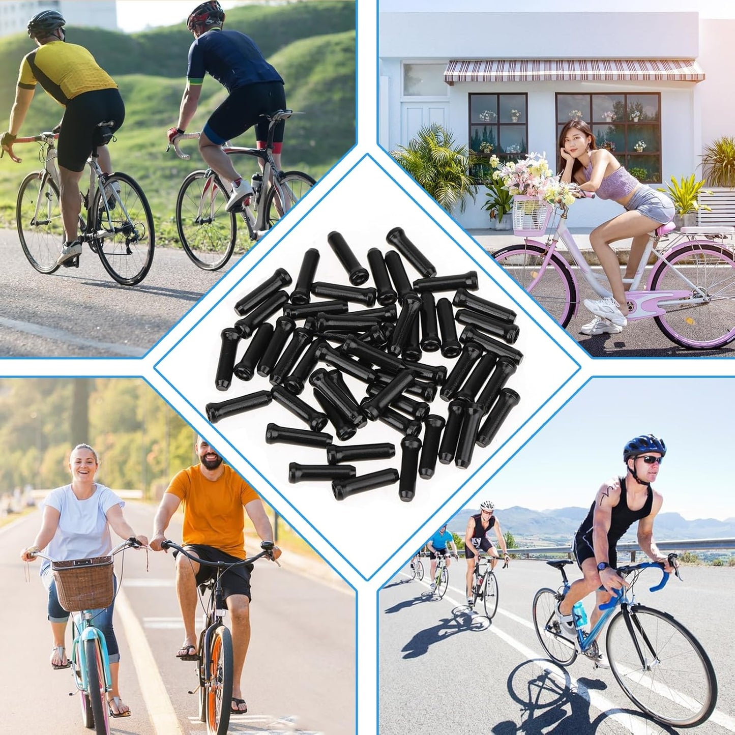 Bike Cable End Caps - 50 Pieces - Black - Bike Cable End Caps - Brake and Gear Cable Tips for Bikes.