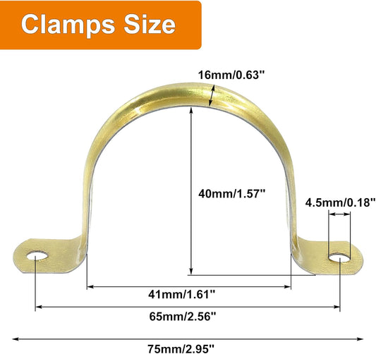 Biaungdo 20 Pcs M40 Rigid Pipe Strap, 1-1/2 Inch Stainless Steel Two Hole Strap U Bracket Pipe Clamps Heavy Duty Conduit Clamps Tension Tube Clip Cable Clamp Hanger with 2 Holes for Pipe Cable(Gold)