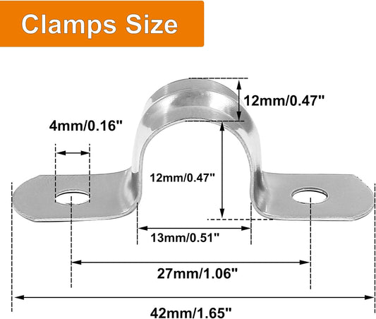 Biaungdo 30 Pcs M12 Rigid Pipe Strap, 1/2" Stainless Steel Two Hole Strap U Bracket Pipe Clamps Heavy Duty Conduit Clamps Tension Tube Clip Cable Clamp Hanger with 2 Holes for Pipe Cable(Silver)