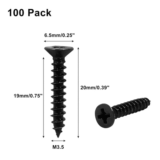 Biaungdo #6 X 3/4" Black Oxide Coated Carbon Steel Flat Head Phillips Wood Screw-(100 Pcs)