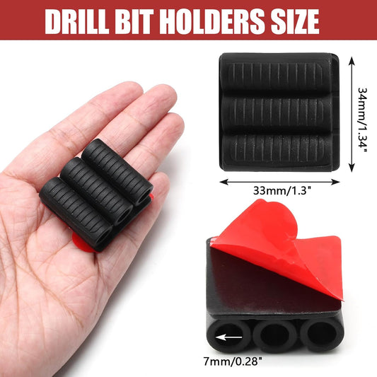Biaungdo Drill Bit Holder, 3 Pack Adhesive Drill Bit Sleeve Organizer, High Strength Bit Holder for Impact Drivers and Drill, Hold 6 Driver Bits on the Side of Power Drill