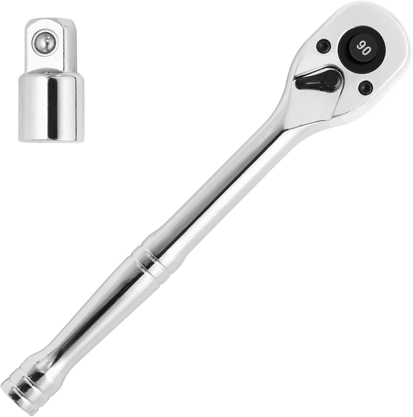 Biaungdo 1/4 Inch Drive Ratchet with 1/4" to 3/8" Adapter, 90-Tooth Reversible Quick-release Ratchet Wrench, Chrome Alloy Socket Wrench Set