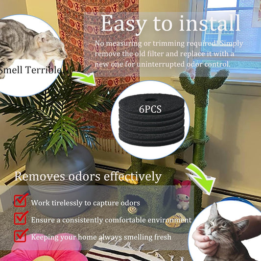 Cat Litter Box Replacement Carbon Charcoal Filters Compatible with Hidden Cat Litter Box( 6PCS ) - Activated Carbon Charcoal Filters for Cat Litter Box, Absorbing Odor, Keep Home Fresh