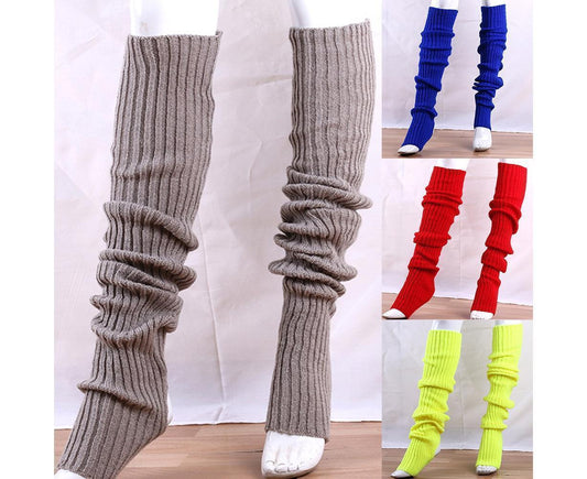 Women Elastic Solid Color Warm Thigh High Long Socks - Navy Blue
