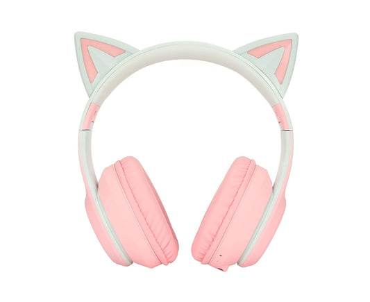 Cat Ear Bluetooth Gaming Headphones Wireless Foldable Music Headset with LED Light Detachable Microphone 3.5mm Cable Pink