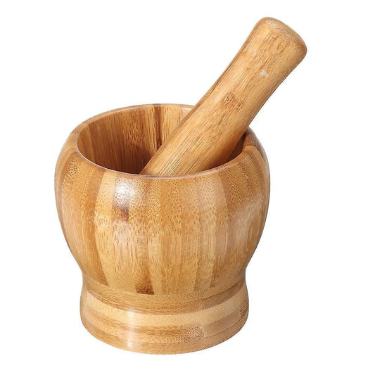 Bamboo Mortar And Pestle Grinder Pestle-set Grinding-bowl Garlic Press Ginger Crusher Herb Spice Masher Kitchen Tool