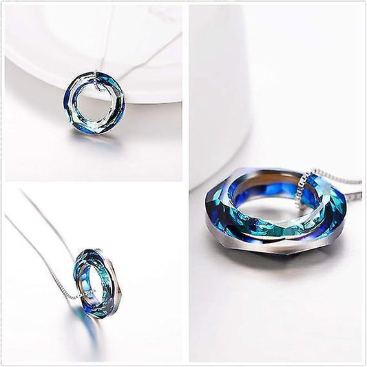 927 Sterling Silver Circle Necklace With Austrian Crystal, Jewelry For Women Teen Girls