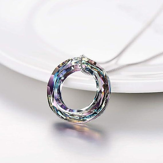 928 Sterling Silver Circle Necklace With Austrian Crystal, Jewelry For Women Teen Girls
