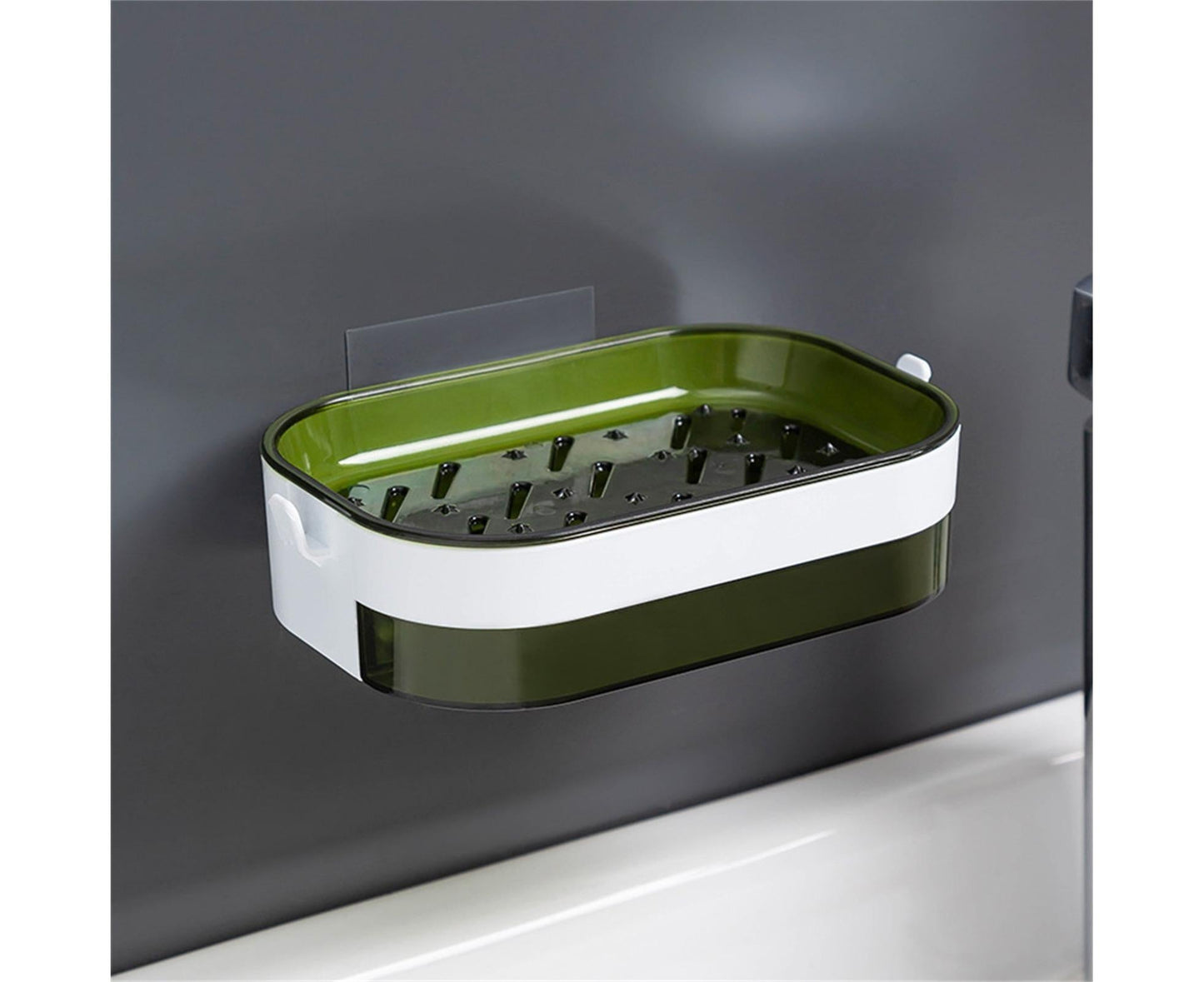 Soap Case Wall Mounted Ventilation Plastic Water Draining Dry Quickly Soap Sponge Dish for Bathroom-Green