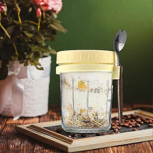 Oats Jars with Lids & Spoon Breakfast On The Go Cups Airtight Large Storage Jars