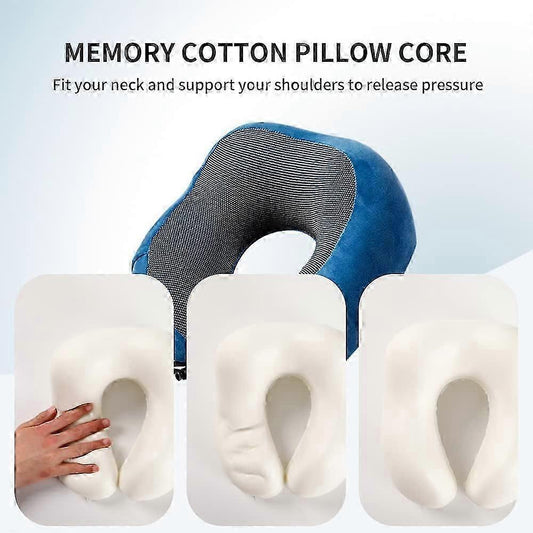Comfy Memory Foam Travel Pillow for Airplane Car - Blue