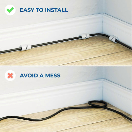 4-Pack White Cable Holders Self-Adhesive Clips for Wall Baseboard Cord Organizer