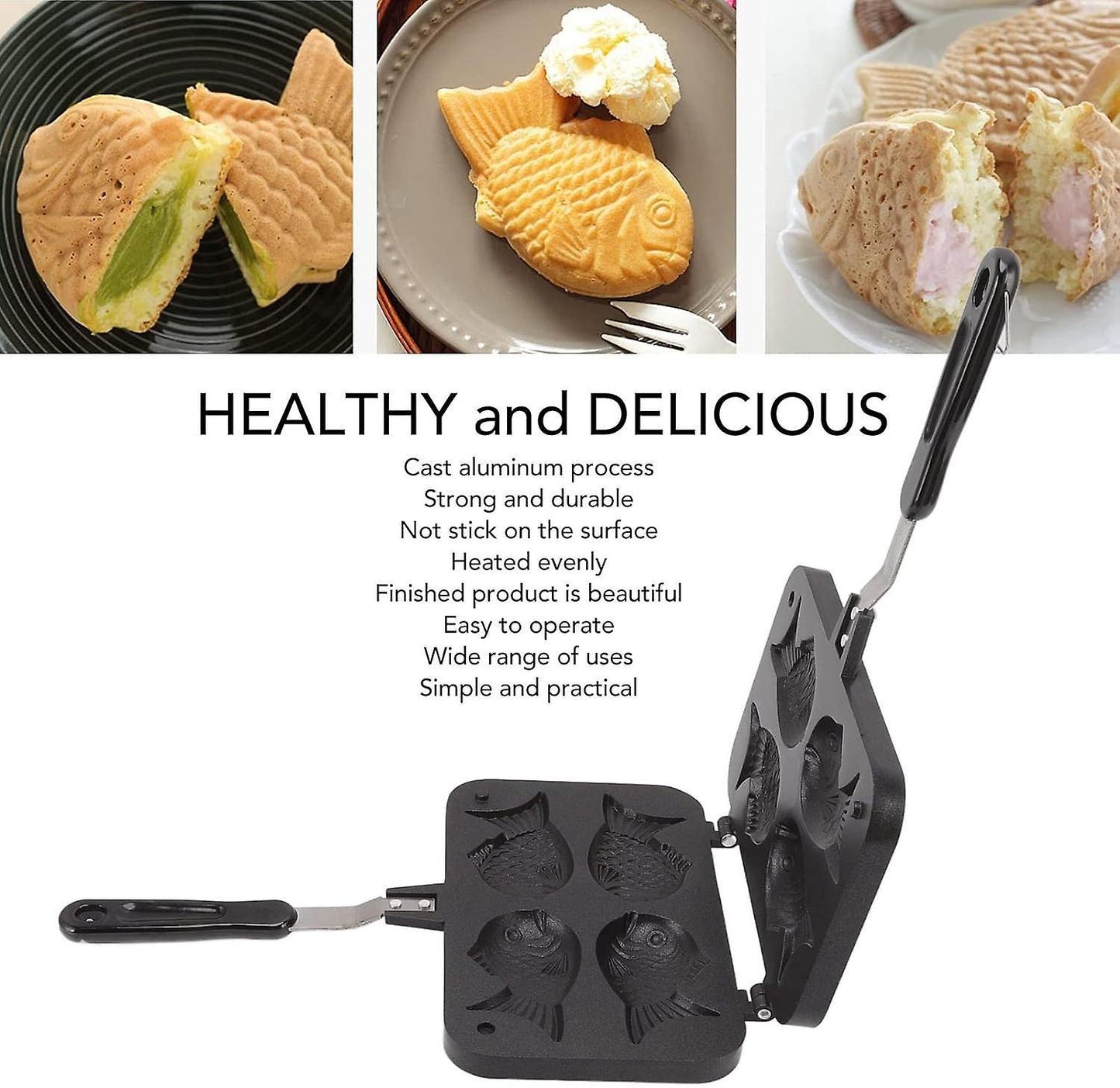 Taiyaki Fish Waffle Maker - Aluminum Nonstick Cake Waffle Pan for Japanese-Style Desserts