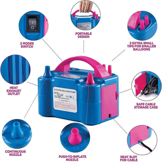 Premium Electric Balloon Pump Double Nozzle Helium-Free Inflator for Parties