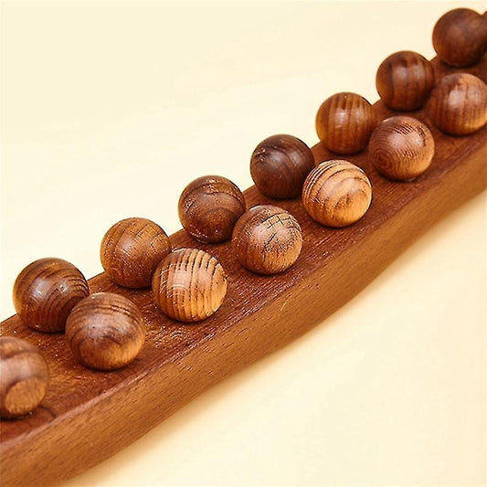 Wooden 20-Bead Guasha Scraping Stick, Body Meridian Massage Wand for Muscle Relief