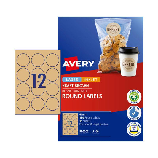 AVERY Label Rd Brn 60mm 12Up Pack of 15.