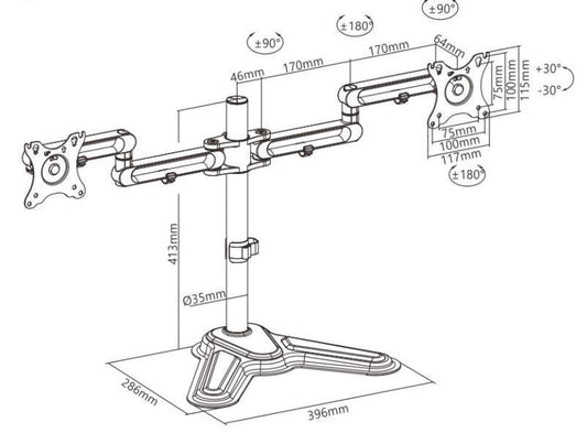 Brateck Dual Monitor Premium Articulating Aluminum Monitor Stand Fit Most 17"-32" Monitors Up to 8kg per screen.