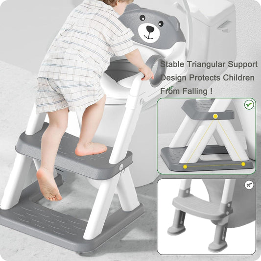 Potty Training Seat Ladder, Kids Boys Girls, Grey.
