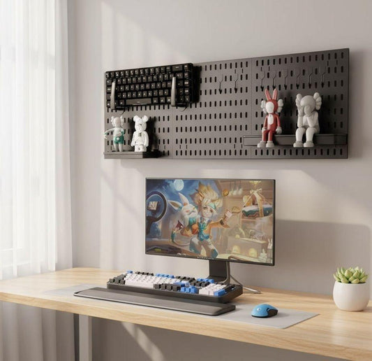 CARLA HOME Pegboard Wall Organizer Kit with 3 Modular Black Panels & 17 Accessories for Gaming, Office & Craft Storage.