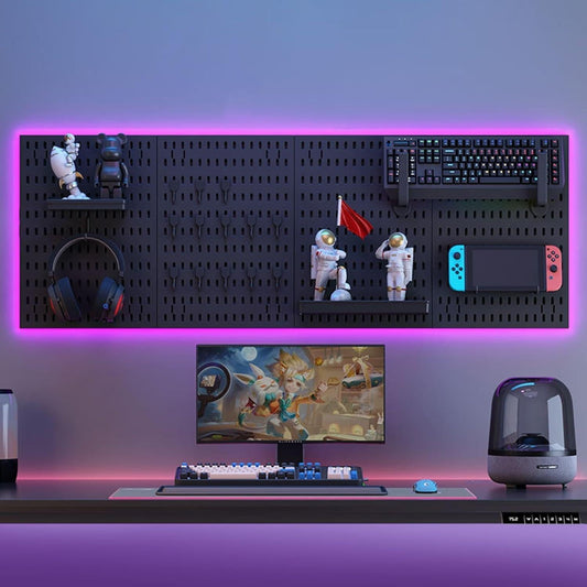 CARLA HOME Pegboard Wall Organizer Kit with 4 Modular Black Pegboards & 19 Accessories for Gaming, Office & Craft Storage (Black).