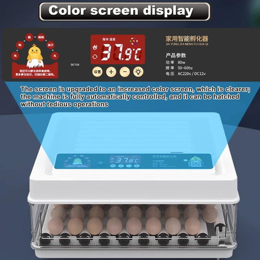 CARLA HOME 70 Egg Incubator with Automatic Turning, LED Display, Humidity & Temperature Control, Auto Water System & Built-in Egg Candler for Chicken, Duck, Quail, Goose.