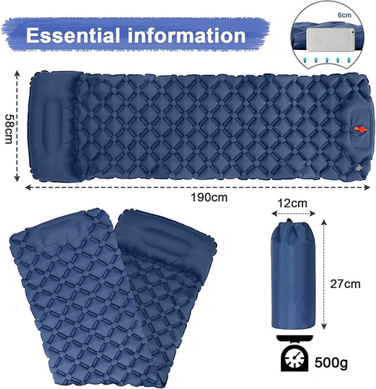 Ultralight Inflatable Camping Sleeping Pad with Pillow for Travelling and Hiking.