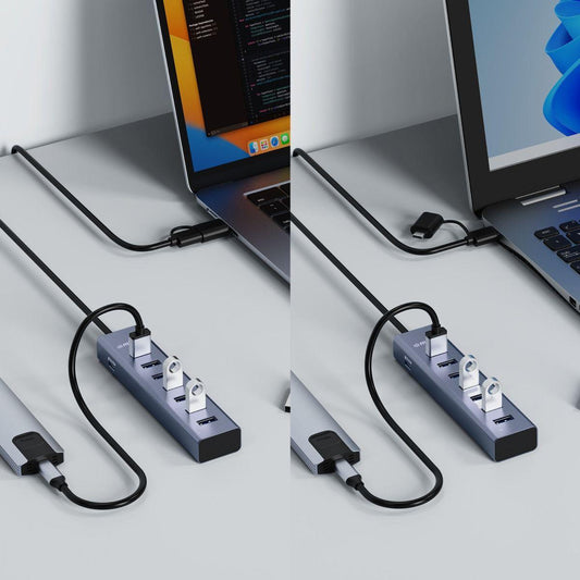 mbeat 7-Port USB Hub with Dual USB-A & USB-C Connector.