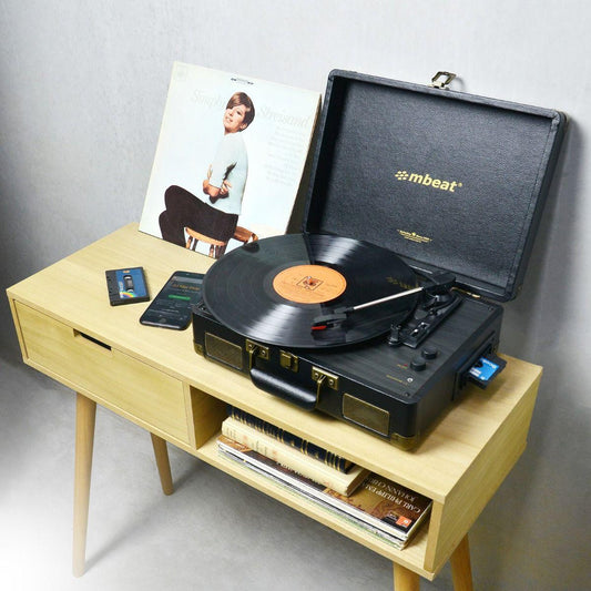 mbeat Uptown Retro Turntable and Cassette Player with Bluetooth Speakers.