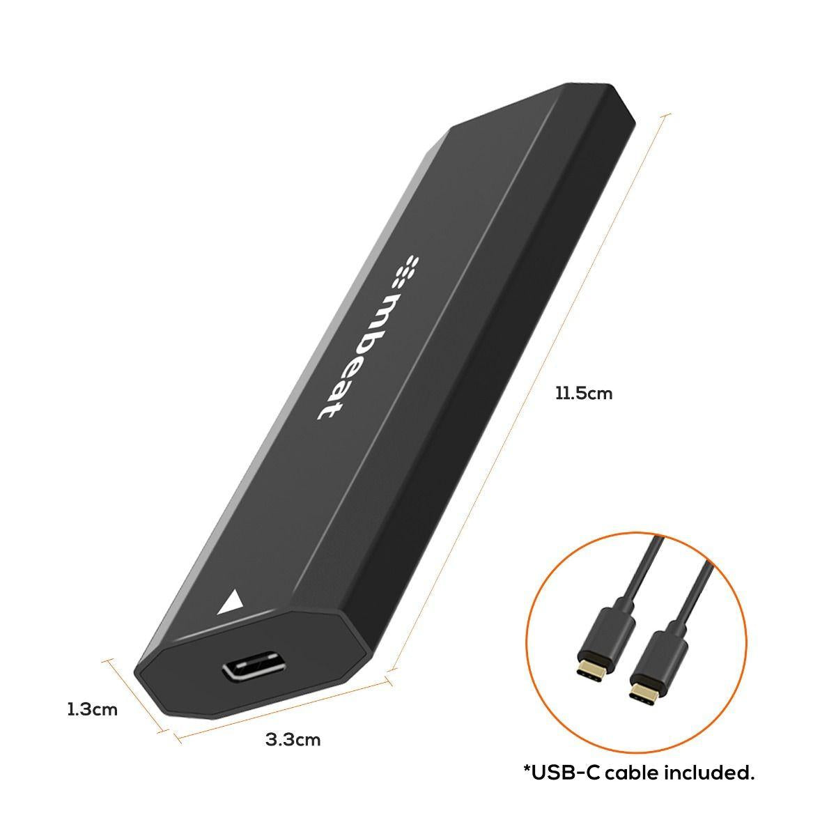 mbeat Elite USB-C to M.2 SSD Enclosure (M-Key, B+M Key) - Matte Black.