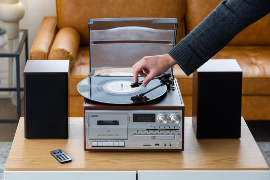 Audio Home Entertainment System (Brown) Turntable, CDs, Vinyl, Wireless Streaming & More.